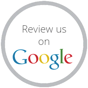 Review us on Google with colorful Google logo in circular grey border